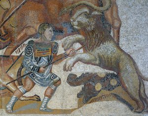 Mosaic showing a scene of a wild beast hunt (detail) by Roman Roman