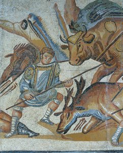 Mosaic showing a scene of a wild beast hunt (detail)