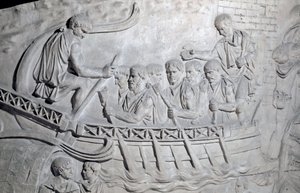 Roman Soldiers on a Galley on the Danube During the First War in Dacia by Roman Roman