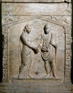 Roman art: funerary altar decorates the scene of a wedding (Junctio dextrarum) by Roman Roman