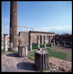 Roman art: view of the temple of Apollo on the archeological site of Pompei (4th century BC-2nd century BC) Italy by Roman Roman