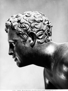 The gilded bronze face of the Discobolus