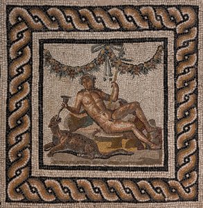 The House of Dionysus, one of the Roman domus of Ortaglia: detail of the mosaic floor representing Dionysus and the Panther by Roman Roman