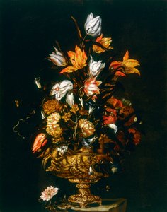 Metal vase with embossed flowers