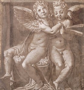 Two Seated Angels Singing, after Polidoro da Caravaggio by Roman School