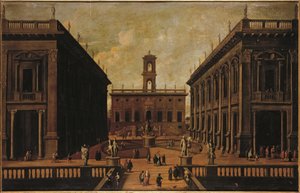 View of the Piazza del Campidoglio, Rome by Roman School