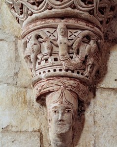 A mermaid, carved capital of the chancel by Romanesque