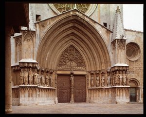 Gothic Art: (detail) of the central portal of the Cathedral of St. Thecla in Tarragona