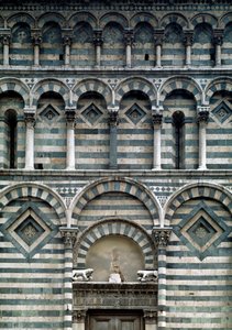 Romanesque art: detail of the polychrome facade by Romanesque