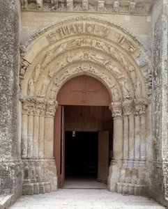 View of the central portal by Romanesque