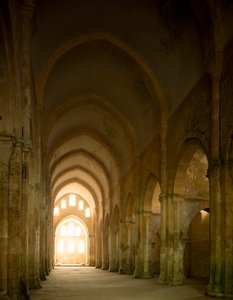 View of the nave of the church of the Cistercian abbey founded in the 12th century by Romanesque