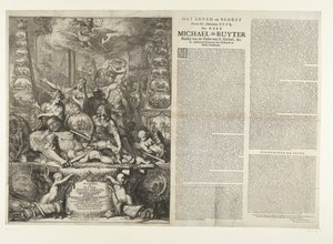 Allegory on the Death of Michiel de Ruyter, 1676 (The Life and Career of the Noble and Brave Lord, Lord Michiel de Ruyter Knight of the Order of St. Michael, &c. Lt. Admiral General of Holland and West Friesland) by Romeyn de Hooghe