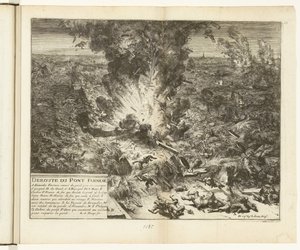 Blowing Up of the Ship Bridge of Parma over the Scheldt, 1585 by Romeyn de Hooghe