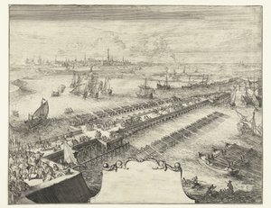 Pontoon Bridge of Parma over the Scheldt, 1585 (Guerres de Flandres) by Romeyn de Hooghe