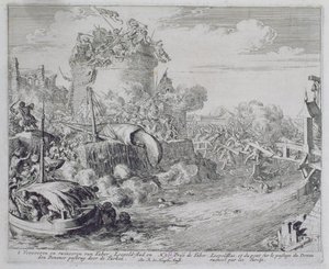 Vienna Print Cycle, Conquering Tabor Island on the Outskirts of Leopoldstadt, 1683 by Romeyn de Hooghe