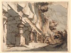 Stage Design, Cave and Temple by Romolo Achille Liverani