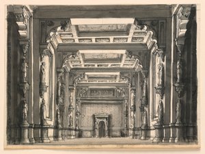 Stage Design, Interior of Gothic Hall by Romolo Achille Liverani