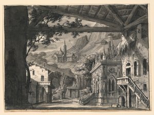 Stage Design: Village in Hilly Landscape, for L