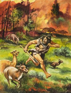 Stone Age Man Fleeing Fire by Ron Embleton