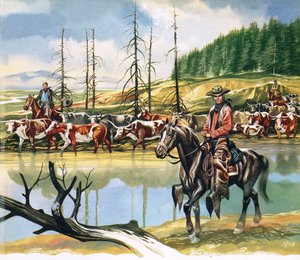 Texan Cowboys Driving Cattle North by Ron Embleton