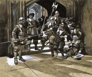 Unidentified Men Being Thrown Out of a Building by Guards by Ron Embleton