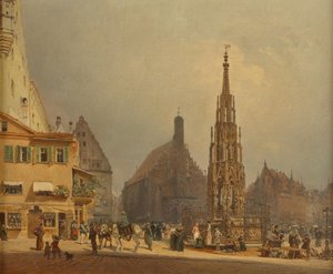 The Beautiful Fountain in Front of the Church of Our Lady in Nuremberg by Rudolf von Alt