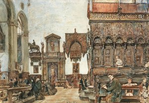 The Interior of the Basilica di Santa Maria Gloriosa dei Frari in Venice with Prayers in the Choir Stalls