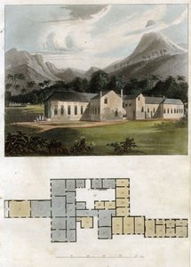 View and Plan of Longwood House, St. Helena: The Residence of Napoleon Bonaparte by Rudolph Ackermann