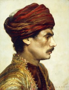 Profile Portrait of a Man in a Red Turban