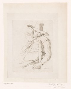 Man Smoking a Pipe with a Top Hat on a Chair