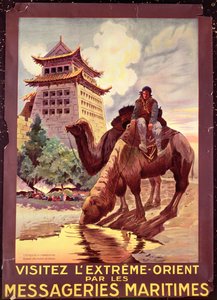 Camels Watering in front of the Gates of Pekin, poster advertising the 
