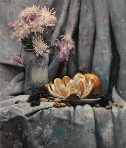 Chrysanthemums and an Open Orange by Rufus Fairchild Zogbaum