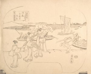 Proof Line-Block Print for Fan, 19th century by Sadahide Utagawa