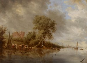River Landscape with the Ruins of the Castle of Egmond by Salomon van Ruisdael or Ruysdael