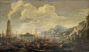 Harbour with Lighthouse and Ships by Salvator Rosa
