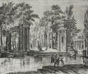 Amphitheater on Isle in Lazienki Park, Warsaw, Poland, from Poliorama Pittoresco, No. 51, July 30