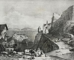 Castle of Parga, Albania, lithograph by Salvatore Puglia from Poliorama Pittoresco by Salvatore Puglia