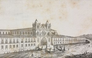 Facade of monastery of Alcobaca, Portugal, lithograph by Salvatore Puglia from Poliorama Pittoresco, n 50, July 19 by Salvatore Puglia