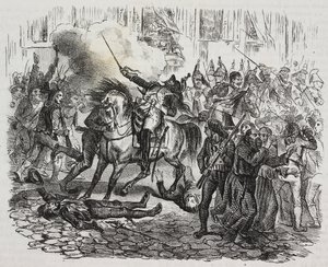 Insurrection of Madrid, lithograph by Salvatore Puglia from History of Napoleon by Cesare Malpica from Poliorama Pittoresco by Salvatore Puglia