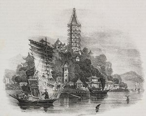 Kin-Chan, Golden mountain, China, lithograph by Salvatore Puglia from Poliorama Pittoresco by Salvatore Puglia