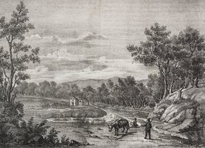 Mineral water springs in the forest of Acerra, Campania, Italy, lithograph by Salvatore Puglia from Poliorama Pittoresco