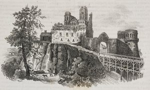 Ostroh Castle, Ukraine. Lithograph by Salvatore Puglia from Poliorama Pittoresco by Salvatore Puglia