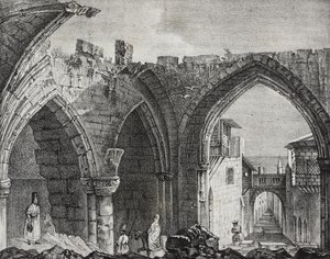 Ruins along Street of Knights, Rhodes Town, Greece, lithograph by Salvatore Puglia from Poliorama Pittoresco, n 3, August 27 by Salvatore Puglia