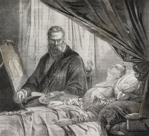 Tintoretto Painting His Dead Daughter (lithograph by Salvatore Puglia from Poliorama Pittoresco, n 27, February 10)