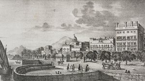View of Bourbon Forum and Trinacria Hotel, Palermo, Sicily, Italy (lithograph)