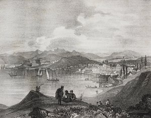 View of Corfu from Mount Oliveto, Ionian Islands, Greece, lithograph by Salvatore Puglia from Poliorama Pittoresco, n 25, January 25 by Salvatore Puglia