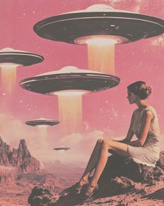 Woman Views Pink UFOs by Samantha Hearn