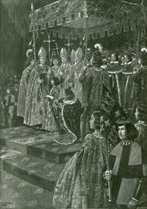 The Presenting of the Spurs and Sword at the Coronation of Henry VI by Samuel (after) Begg