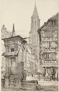 The Rue Mercière and west Front of Strasbourg Cathedral by Samuel (after) Prout