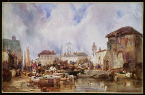 The Market on the Quay, Bruges by Samuel Austin